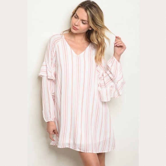 Large Long sleeve V-neck striped tunic dress - Picture 2 of 3